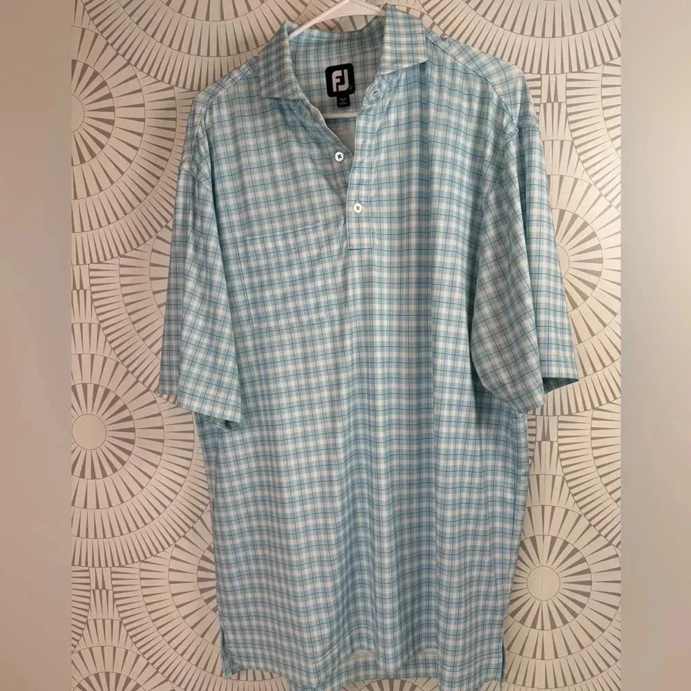 Foot‎ Joy Men’s Pocket Polo Shirt Blue Check Size Large
